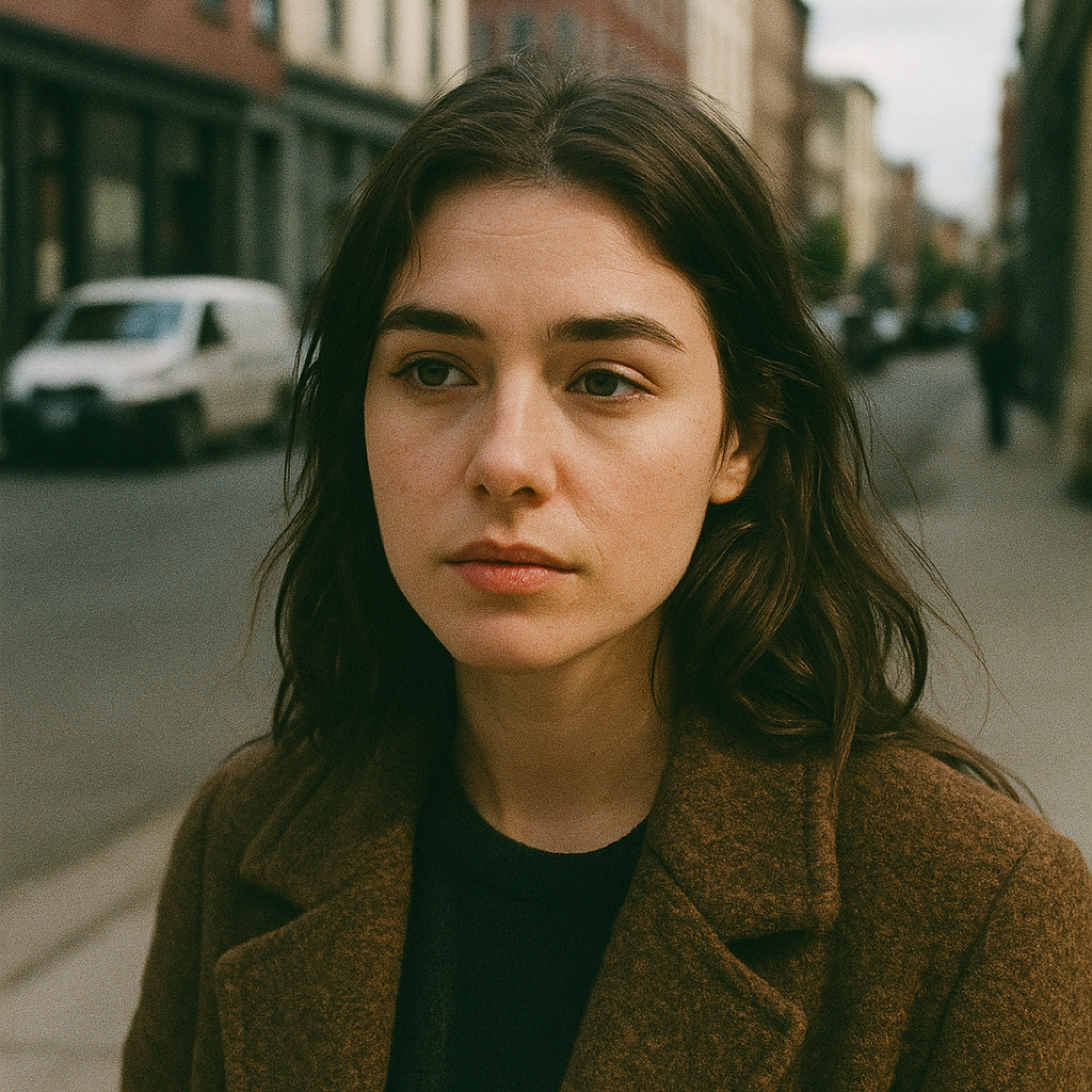 Imagen de calle capturada con cámara análoga de film, con grano suave y tonos cálidos característicos